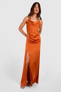 Boohoo Tall Occasion Satin Cowl Neck Maxi Dress, Orange