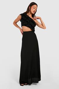 Boohoo Tall Woven Textured Frill One Shoulder Maxi Dress, Black