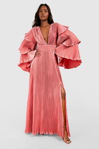 Boohoo Layered Ruffle Sleeve Maxi Dress, Rose