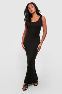 Boohoo Petite Basic Maxi Jurk Met Lage Ronde Hals, Black