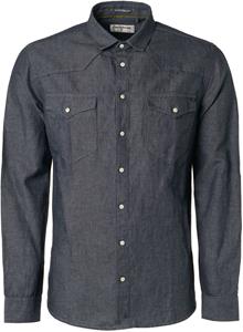 NO EXCESS Langarmhemd Shirt Denim Look With Linen