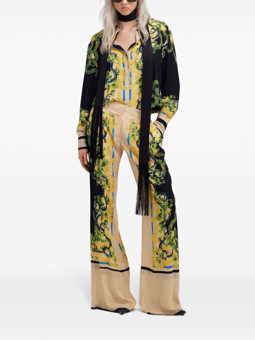 Roberto Cavalli floral-print straight-leg trousers - Zwart