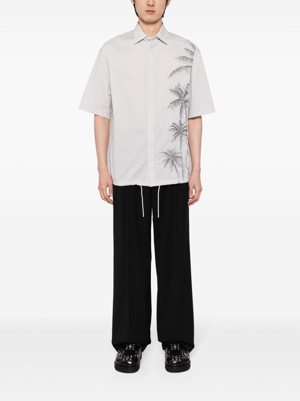 Emporio Armani palm tree-embroidered cotton shirt - Grijs