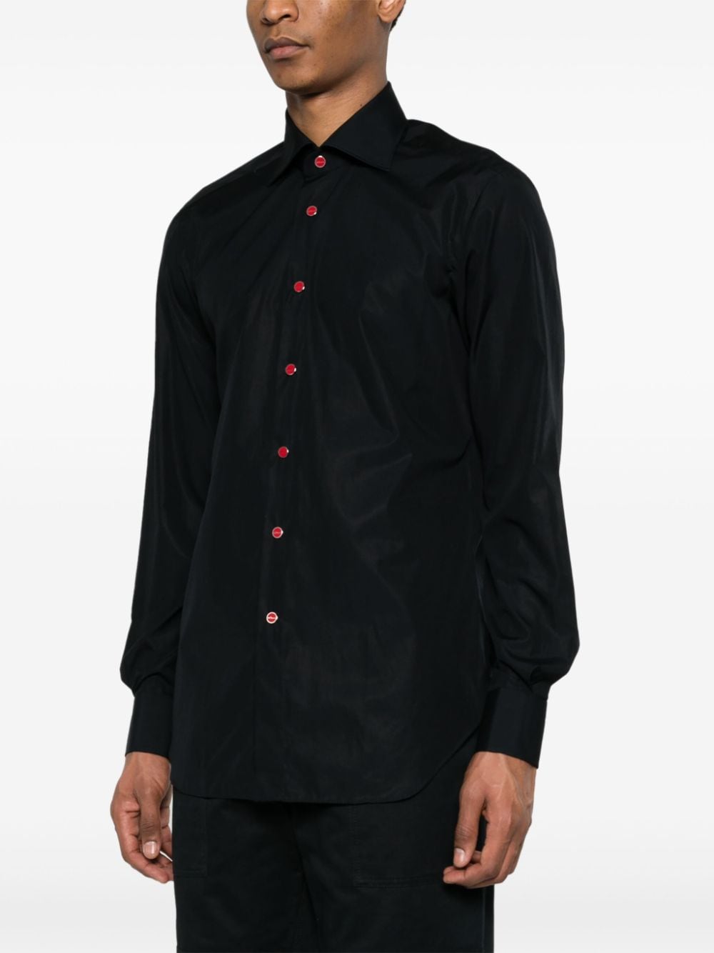 Kiton Popeline overhemd met gegraveerd logo - Zwart
