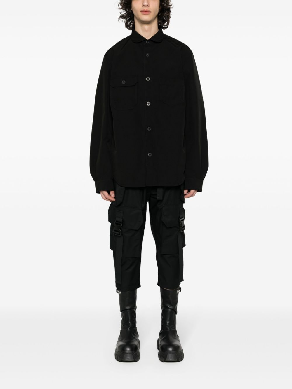 Junya Watanabe MAN panelled-design long-sleeve shirt - Zwart