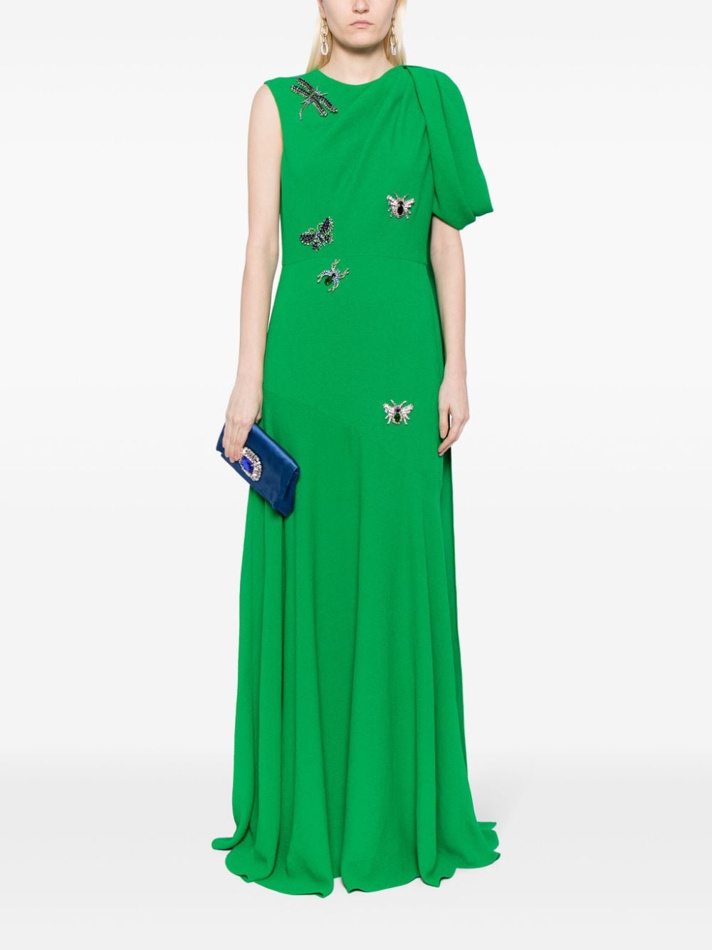 Erdem crystal-embellished drape-shoulder gown - Groen