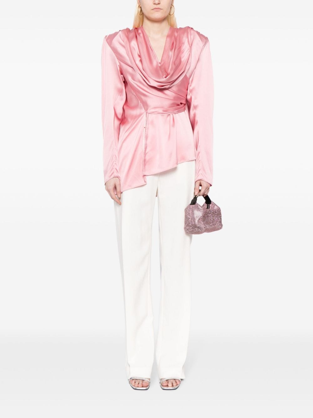 Magda Butrym long-sleeve draped silk blouse - Roze