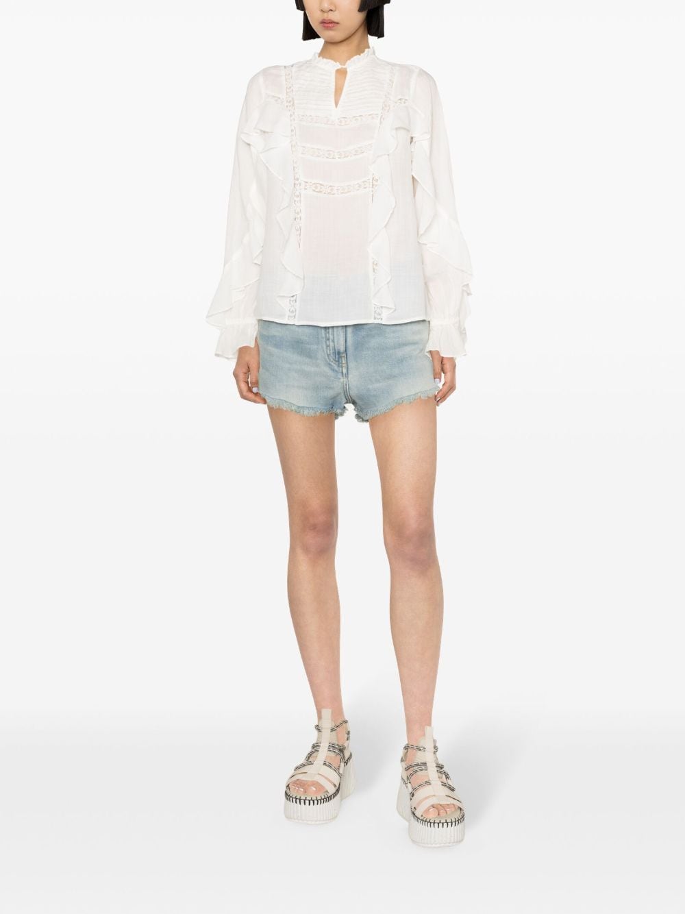 TWINSET lace-detailing ruffled blouse - Wit