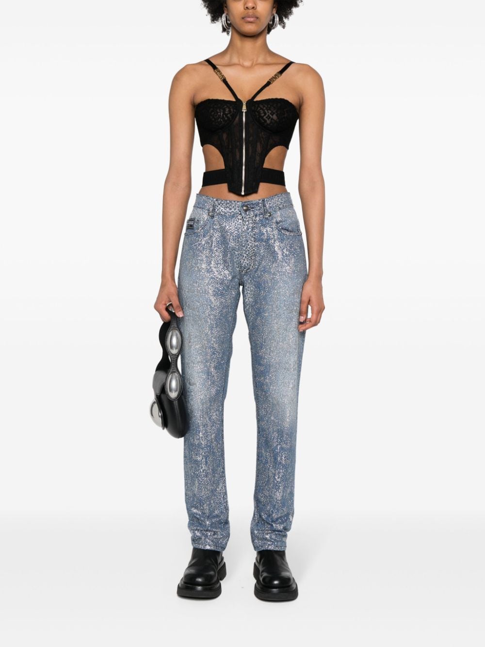 Versace Jeans Couture Top met logoplakkaat en rits - Zwart