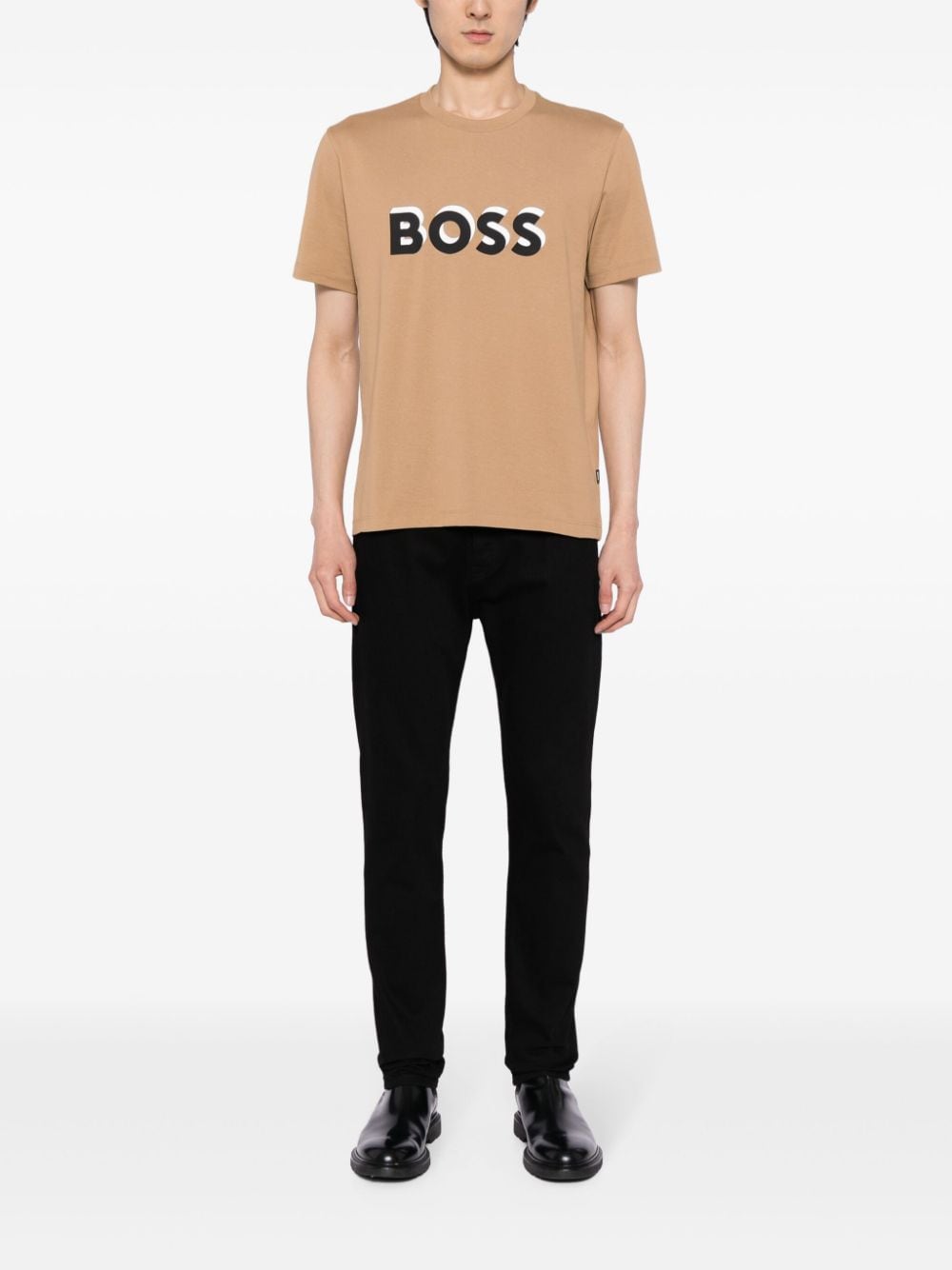 BOSS logo-print cotton T-shirt - Bruin