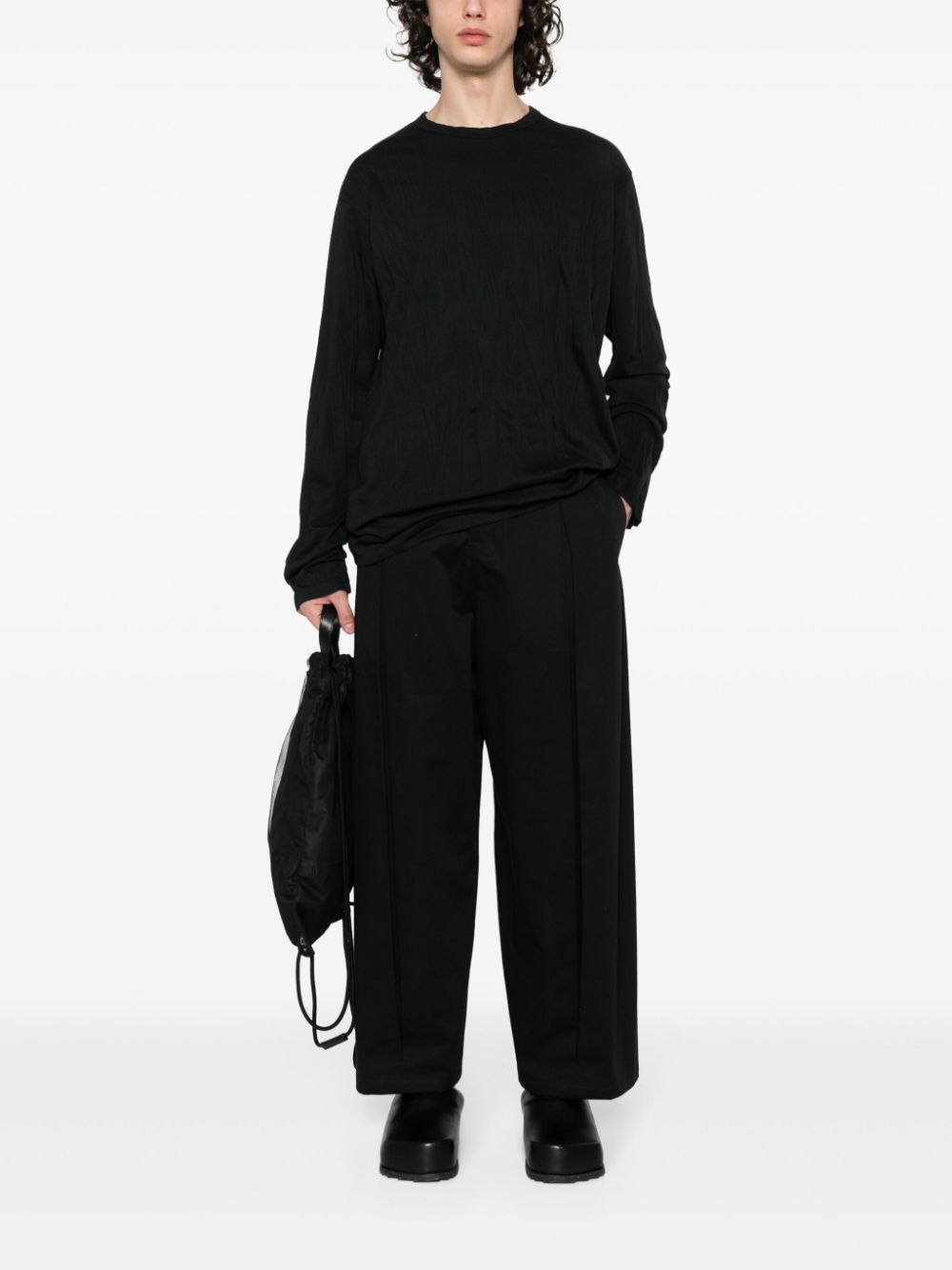 Yohji Yamamoto Geplooid T-shirt met lange mouwen - Zwart