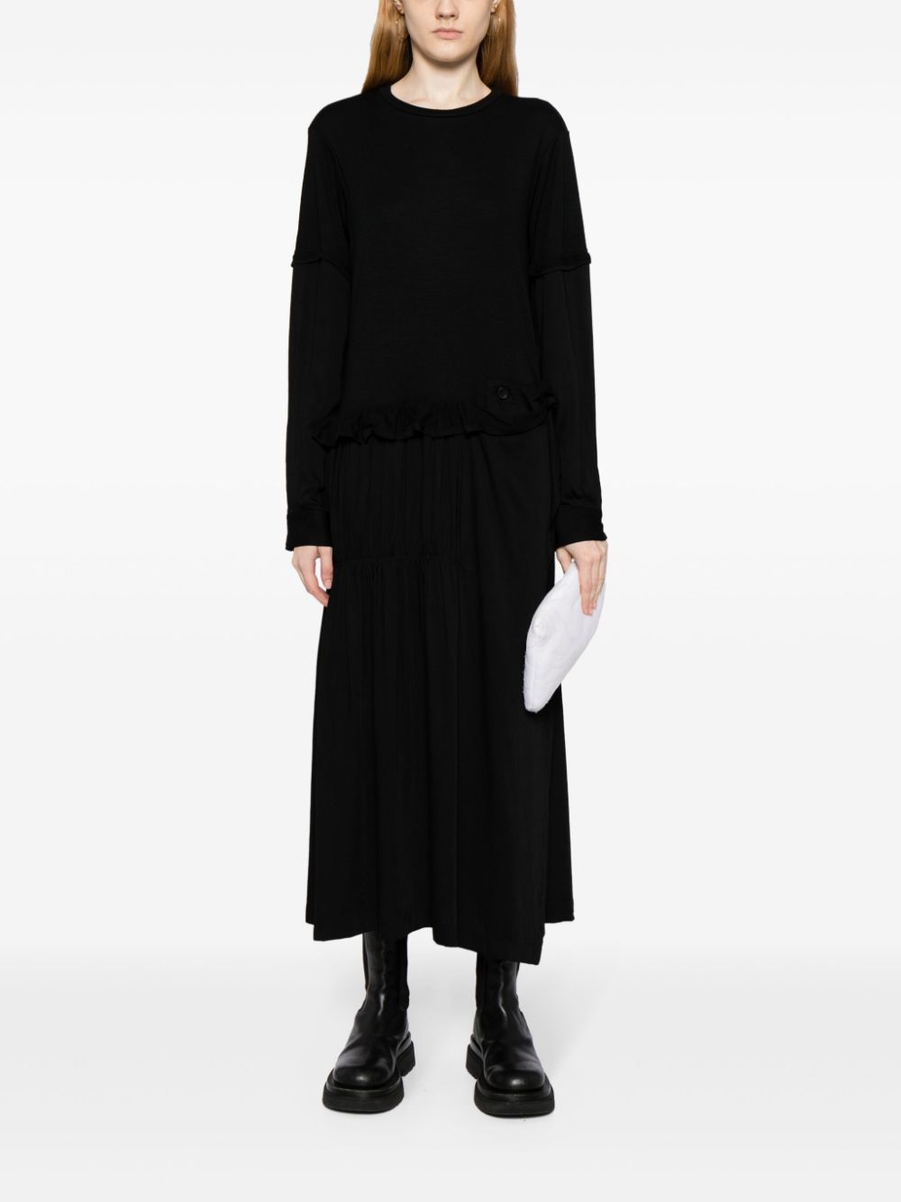 Yohji Yamamoto Gelaagde maxi-jurk met vlakken - Zwart