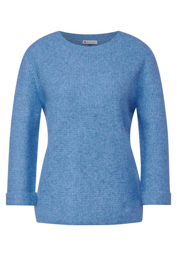 STREET ONE Sweatshirt LTD QR round neck with structu, light spring blue melange