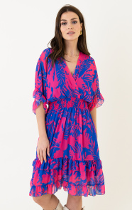 Jurkjes V-hals Print Dress Marrit Fuchsia Kobalt