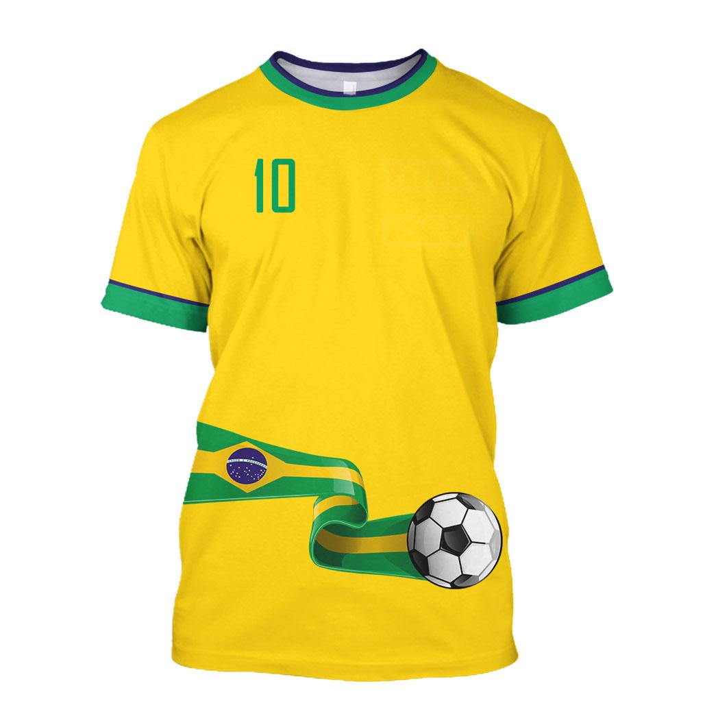 Exclusive 3D T-shirt Braziliaanse stijl voetbal T-shirt heren 3D O-hals shirt Braziliaanse vlag bedrukt mode vrije tijd sneldrogend sportkleding grote maat mij
