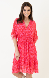 The Musthaves Ruffle Laagjes Jurk Print Roze Rood