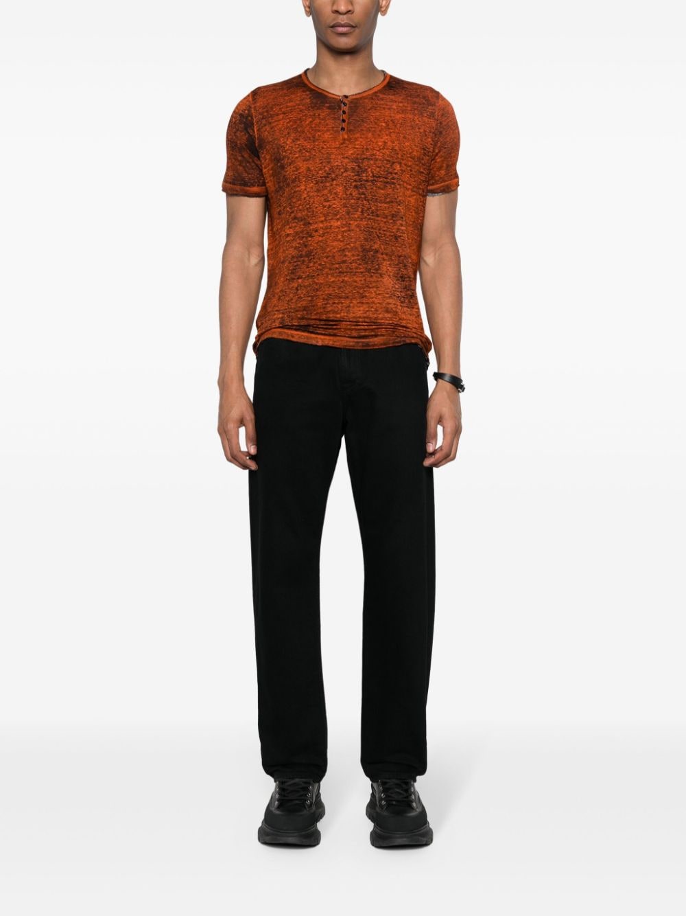 Avant Toi Linnen T-shirt met abstracte print - Oranje