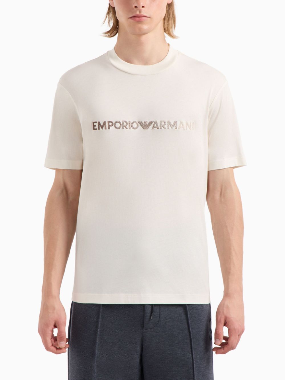 Emporio Armani T-shirt met geborduurd logo - Beige