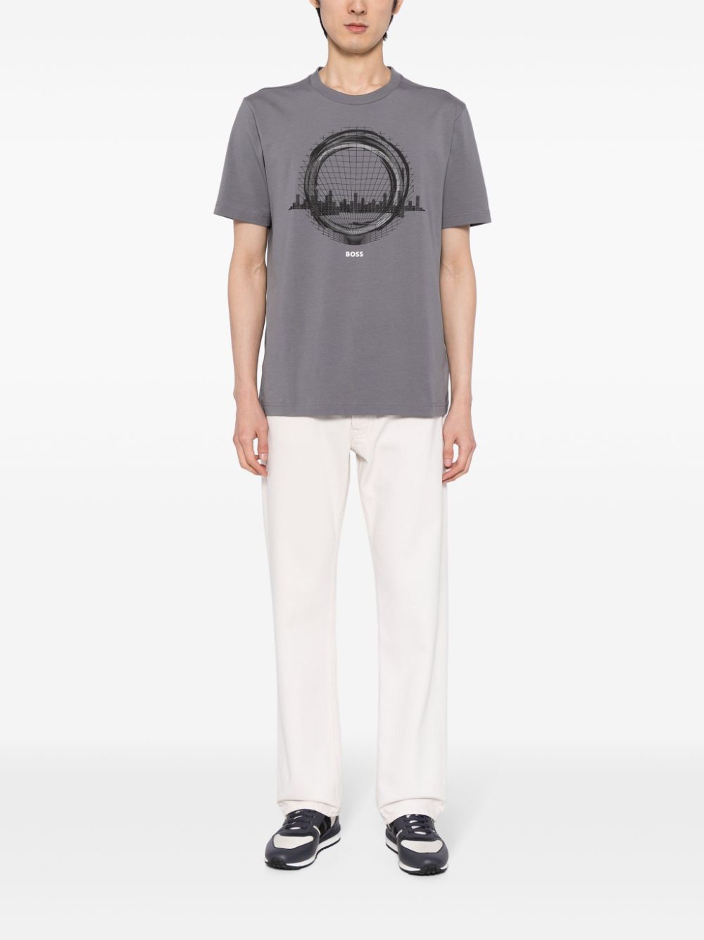 BOSS graphic-print cotton T-shirt - Grijs
