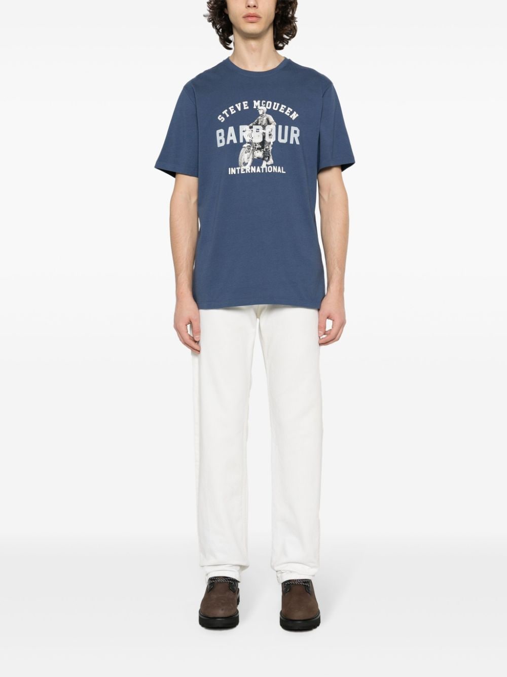 Barbour x Steve McQueen logo-print T-shirt - Blauw