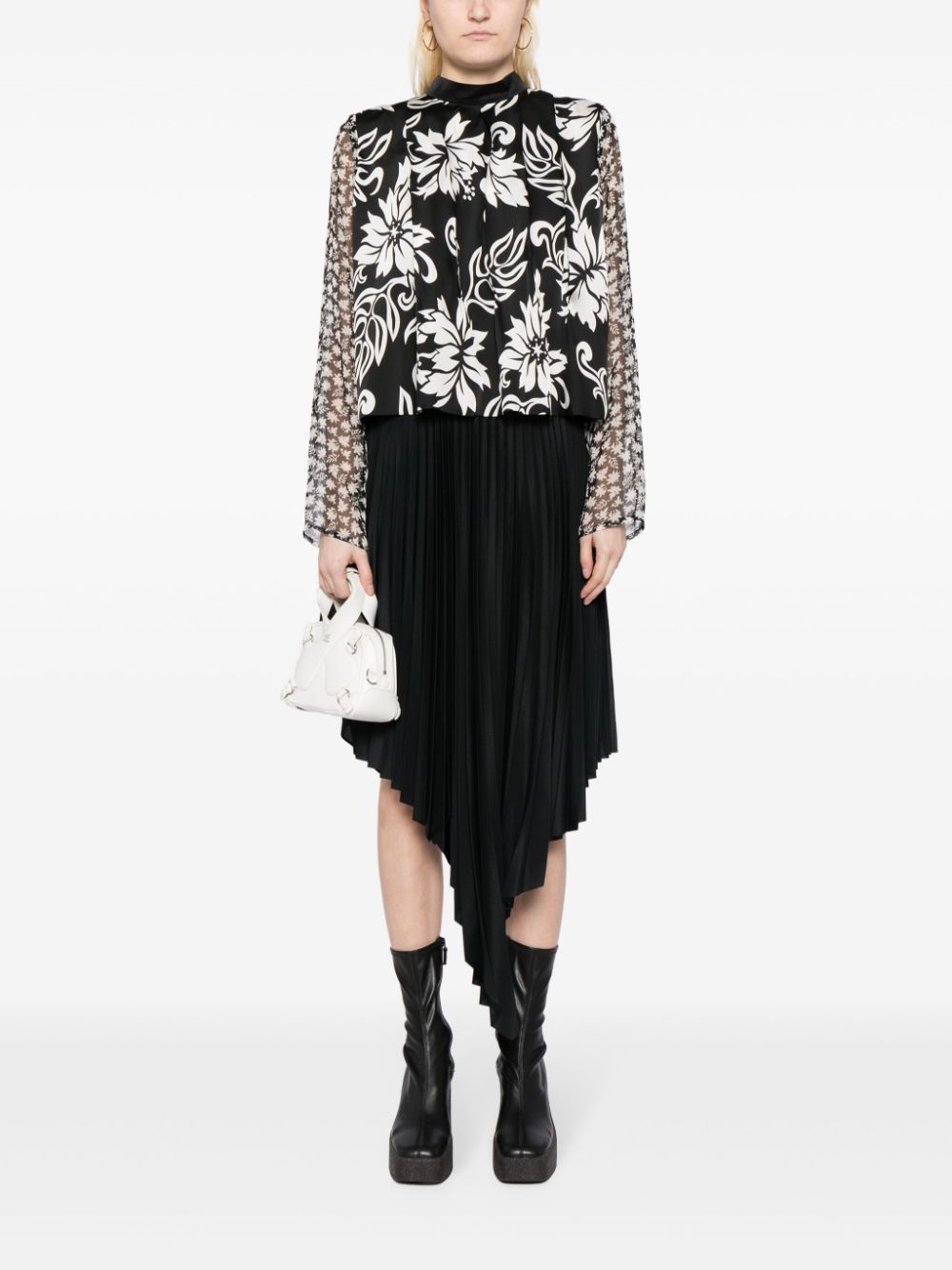 Sacai floral-print long-sleeve blouse - Zwart