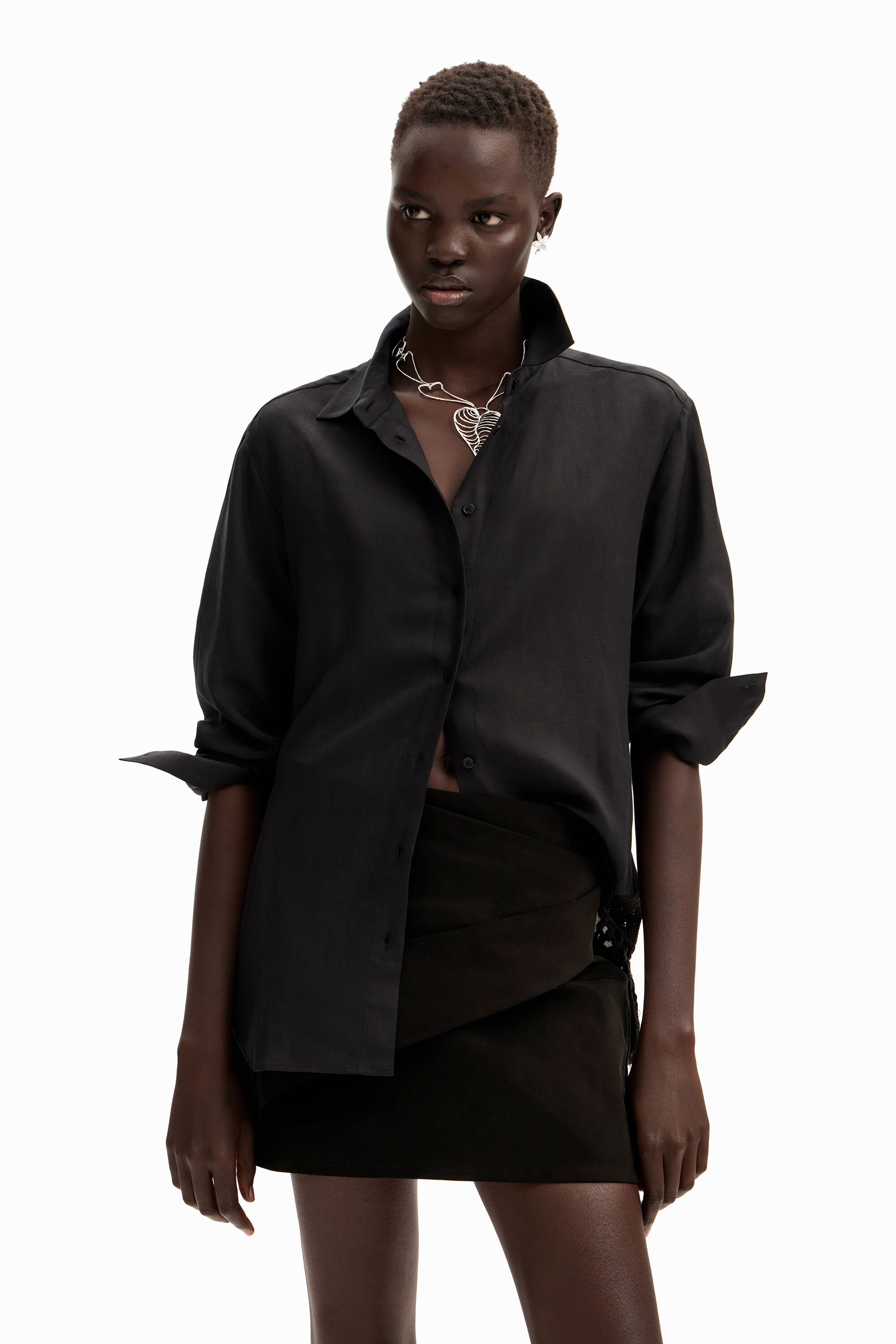 Desigual Oversized shirt macramé - BLACK
