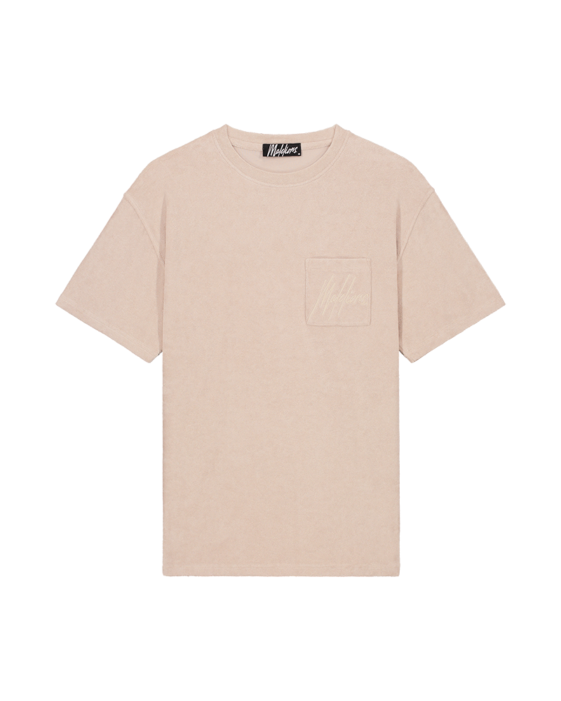 Malelions Men Signature Towelling T-Shirt - Taupe