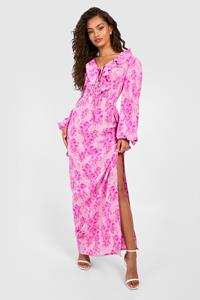 Boohoo Floral Plunge Ruffle Maxi Dress, Pink