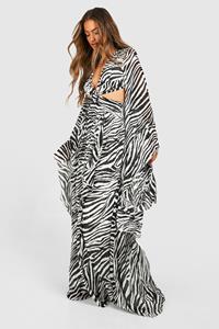 Boohoo Zebra Chiffon Print Cut Out Maxi Dress, Black