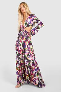 Boohoo Floral Print Cut Out Maxi Dress, Multi