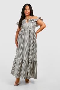 Boohoo Plus Stripe Halterneck Tiered Maxi Dress, Navy
