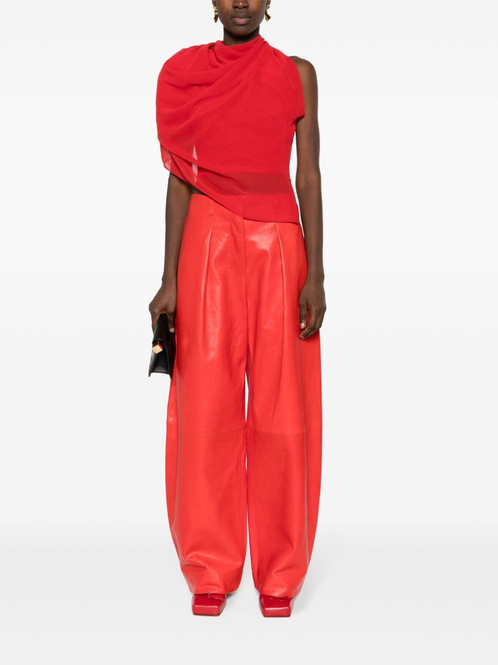 Jacquemus Ovalo wide-leg leather trousers - Rood