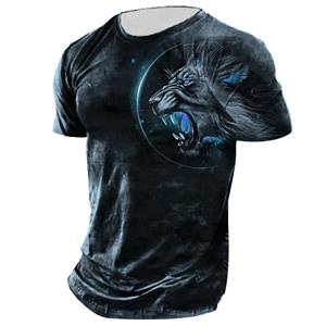 Exclusive 3D T-shirt Roaring Lion Print Heren Shirt Zomer ronde hals Korte Mouw Dier Gebreid Vintage Shirt Street Plus Size Herenkleding 3D T-shirt