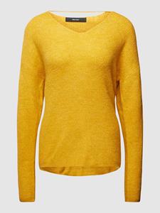 Vero Moda Strickpullover Strickpullover V-Ausschnitt Langarm Sweater VMCREWLEFILE 6112 in Gelb