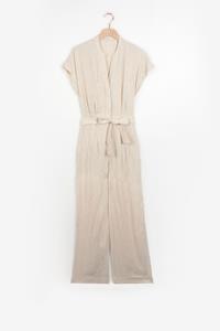 Sissy-Boy Beige Linnen Jumpsuit Met Open Rug Detail