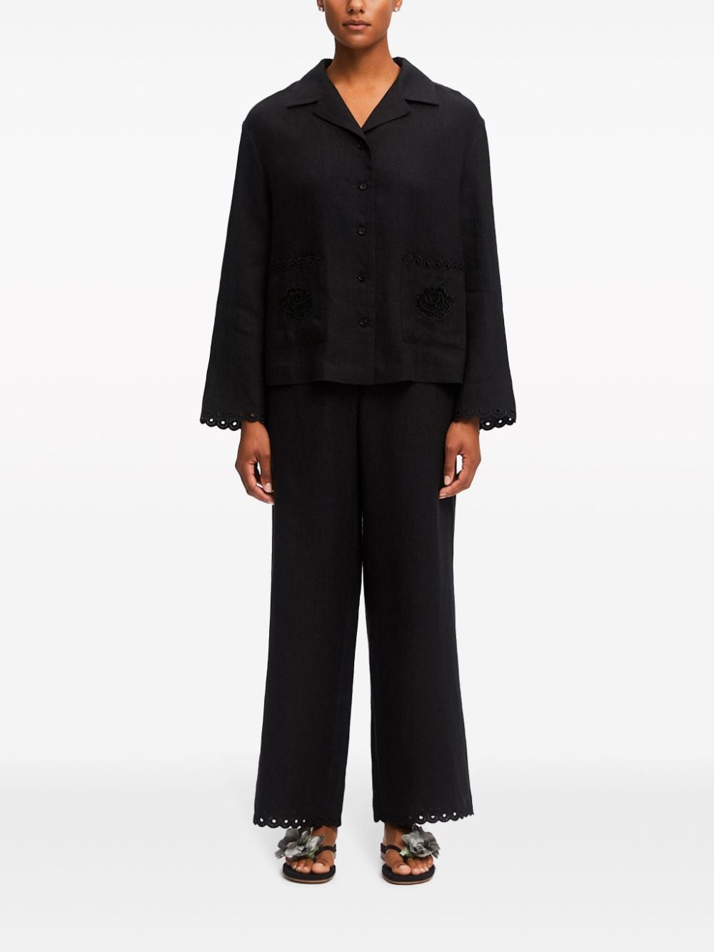 Sleeper Sofia linnen blouse met borduurwerk - Zwart
