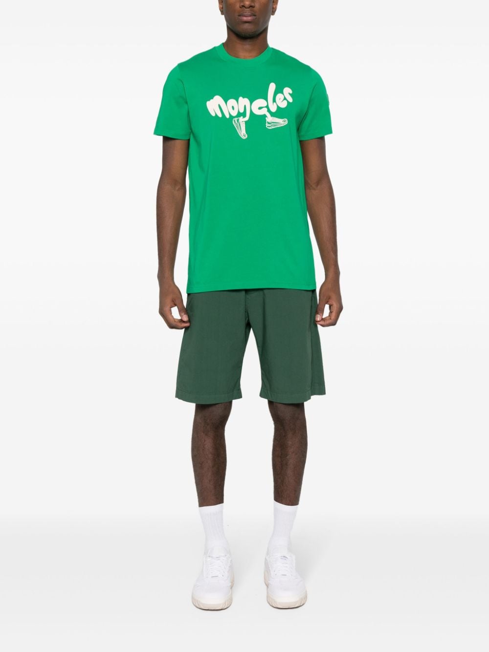 Moncler Katoenen T-shirt met logoprint - Groen