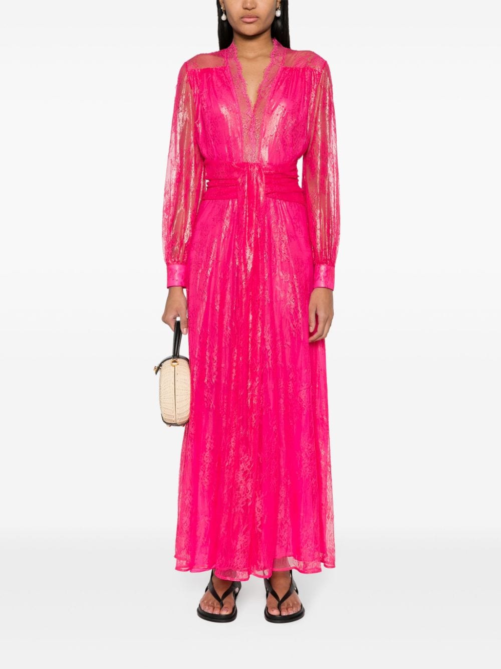 PINKO floral-lace mesh maxi dress - Roze