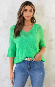 The Musthaves V-Hals Gehaakte Lurex Trui Bright Green