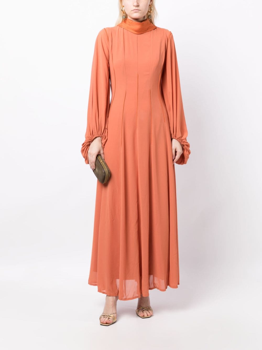 Baruni Johra maxi-jurk met pofmouwen - Oranje