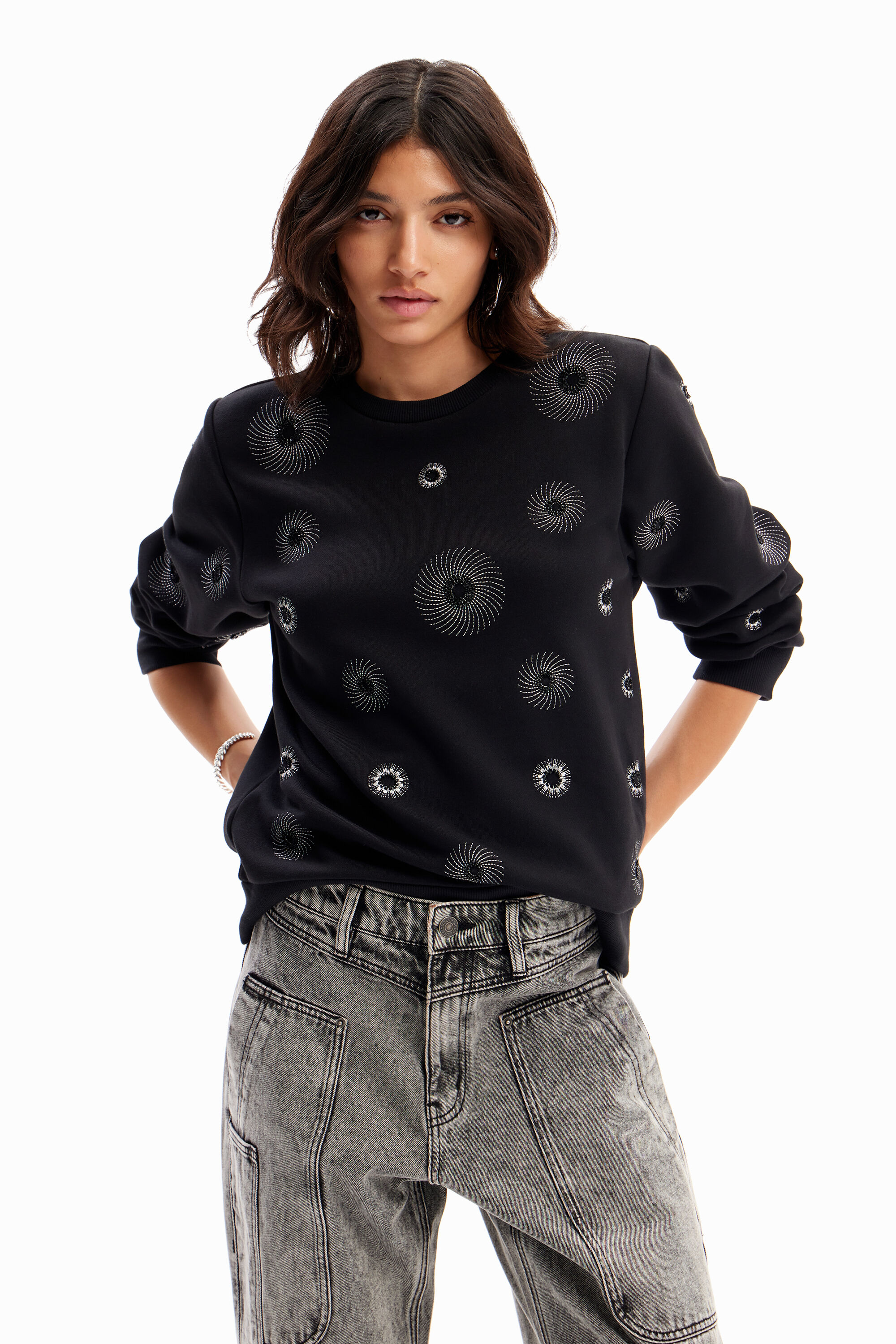 Desigual Sweatshirt met geometrische borduursels - BLACK