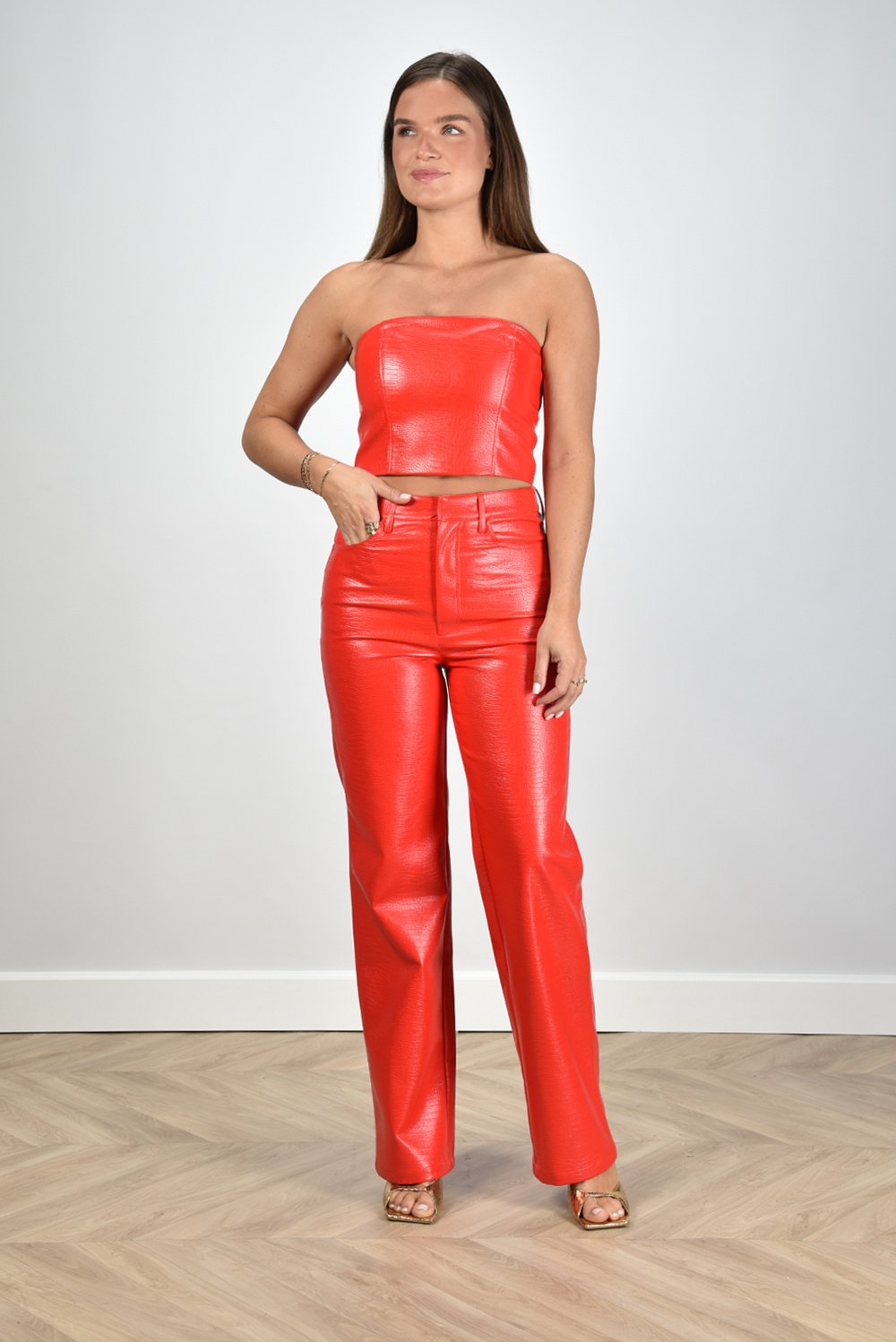 Rotate broek Textured Straight high risk rood