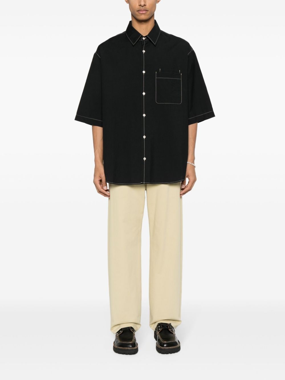 LEMAIRE contrast-stitching shirt - Zwart