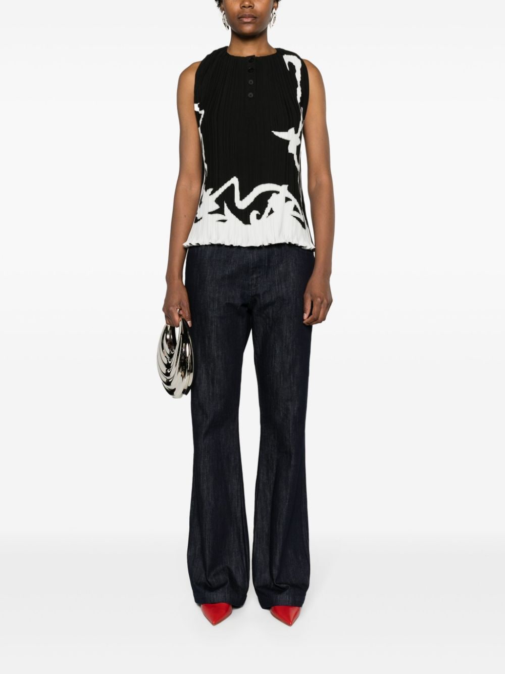 Lanvin abstract-print pleated blouse - Zwart