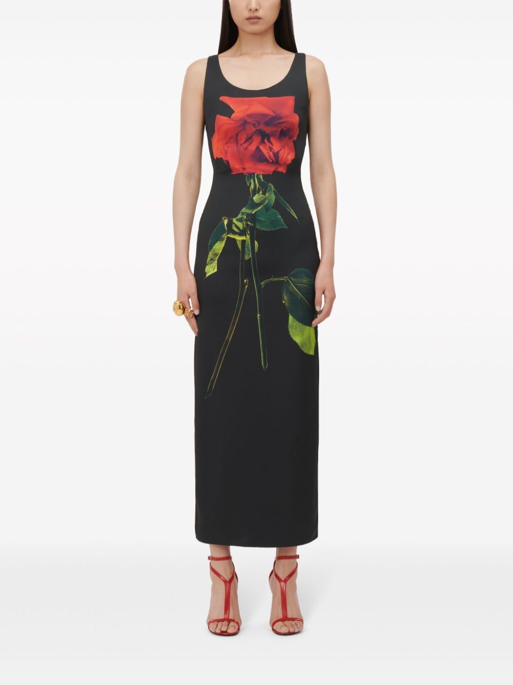 Alexander McQueen Shadow Rose-print satin dress - Zwart