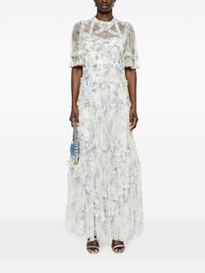 Needle & Thread floral-print ruffled gown - Beige