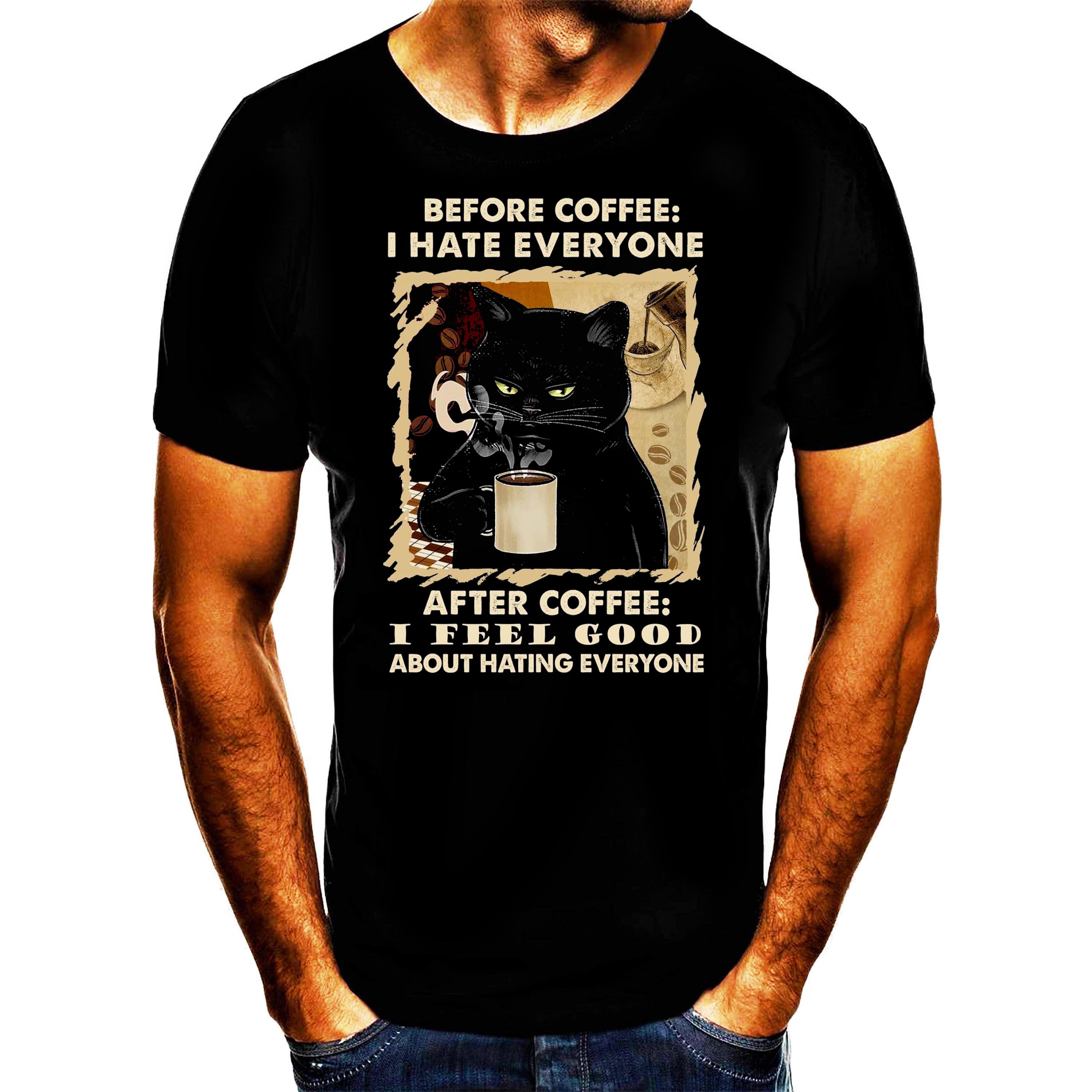 Shirtbude Katze Kaffee Trinker Cofe print tshirt