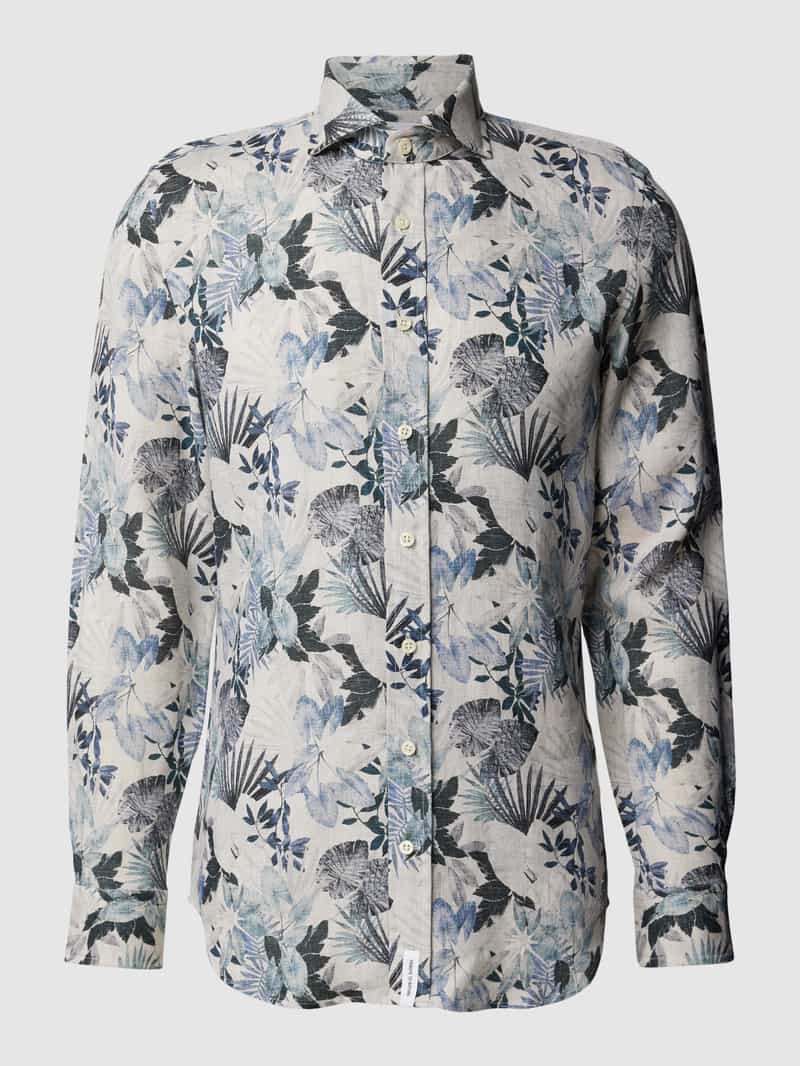 BALDESSARINI Slim fit linnen overhemd met all-over bloemenprint, model 'Hugh'