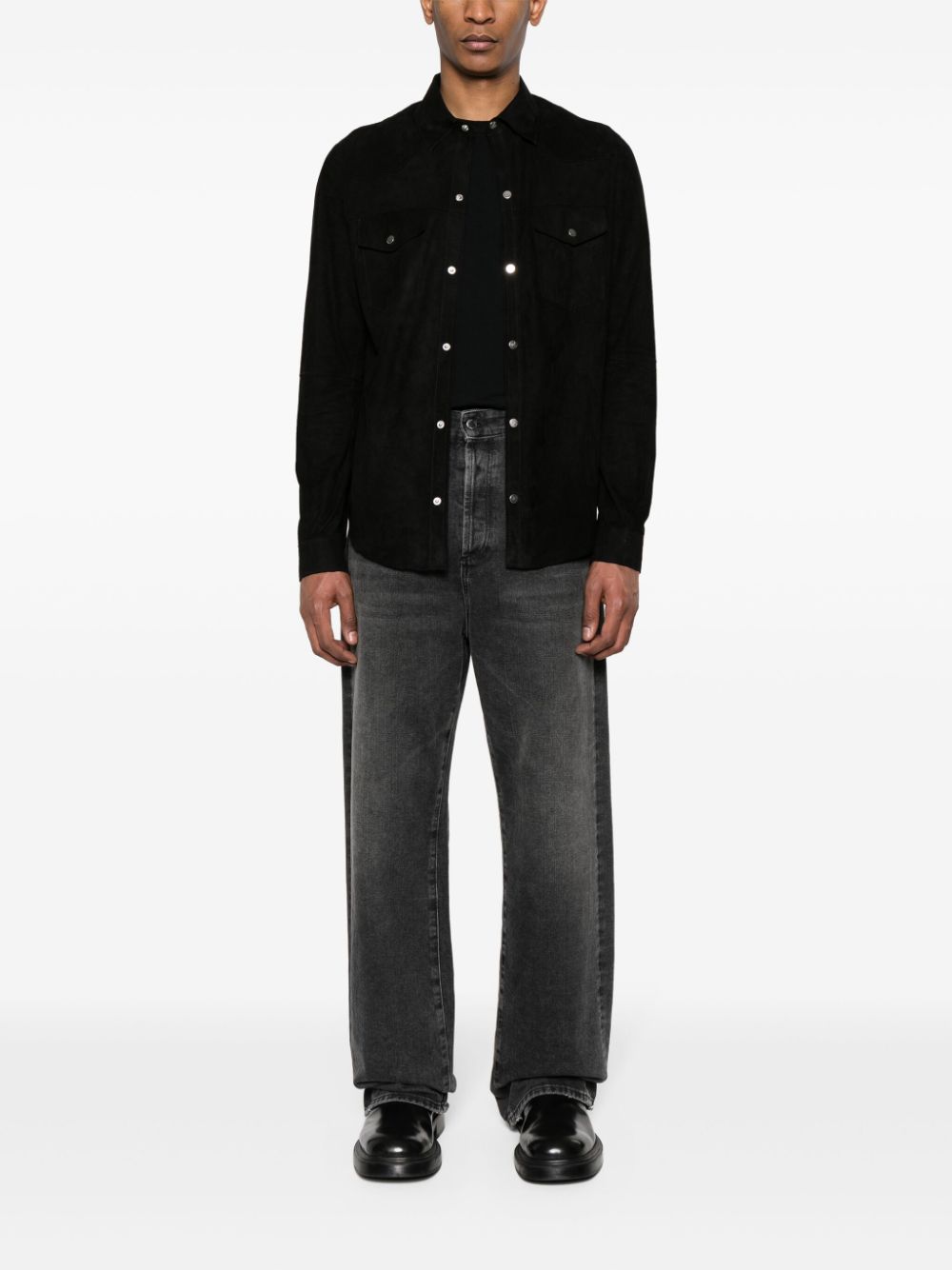 ERALDO classic-collar suede shirt - Zwart