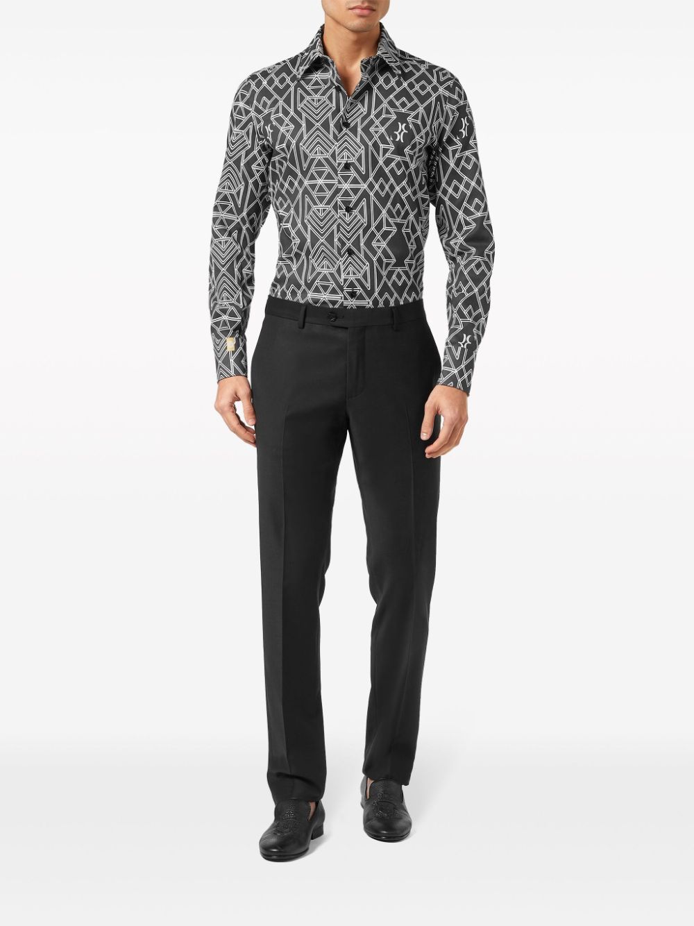 Billionaire geometric-print linen shirt - Zwart
